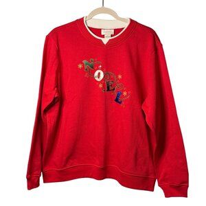 VTG Studio Works Holiday Noel Festive Sweatshirt Womens XL Red Embroidered 25.5"